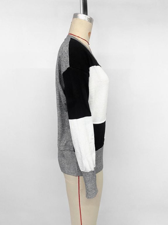Square Contrast Color Long Sleeves Sweater - Imagem 11