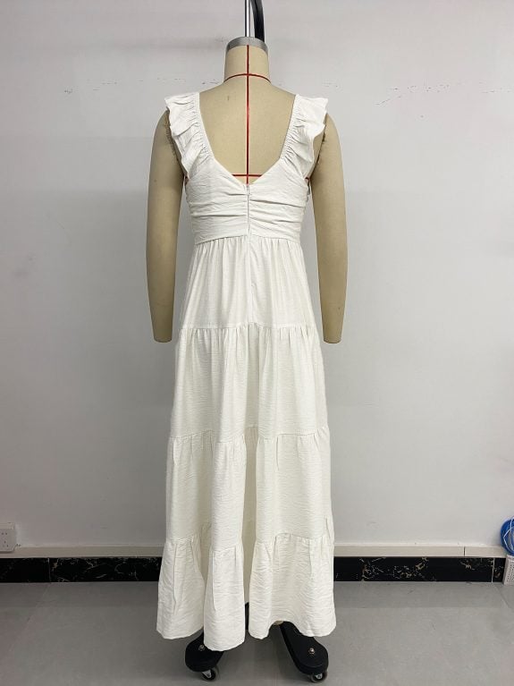 Boho V Neck White Cocktail Dress – Image 9