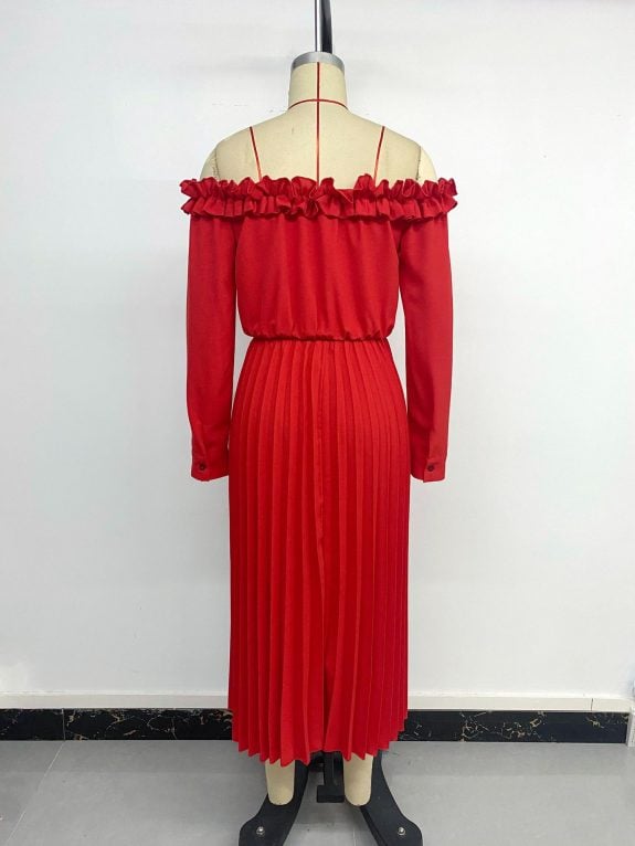 Red Off Shoulder Long Sleeve Boho dress - Image 13