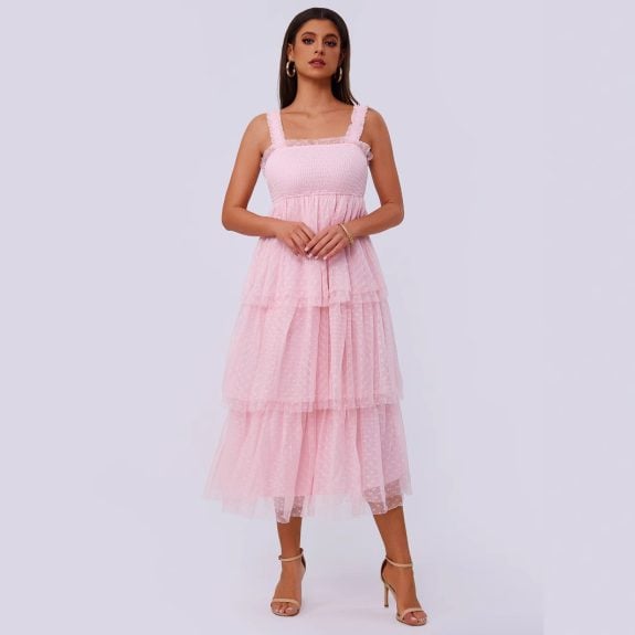 Robe Boho en Tulle Rose Pâle
