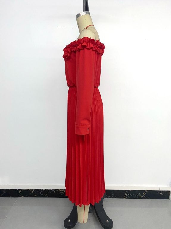 Red Off Shoulder Long Sleeve Boho dress - Image 12