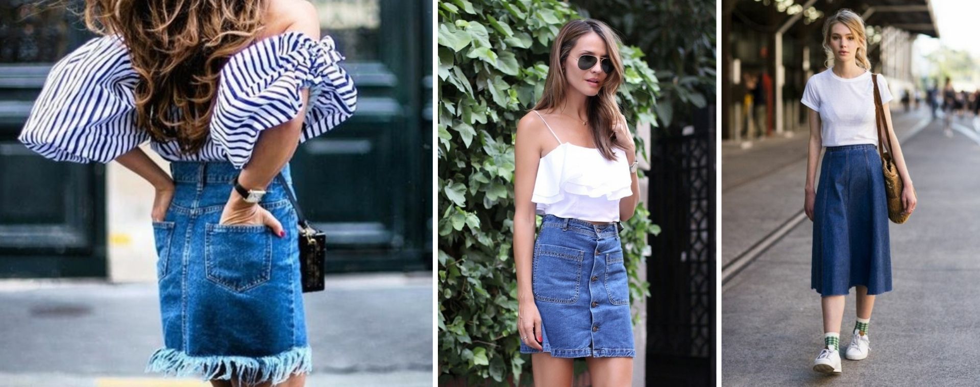what to wear with a denim skirt