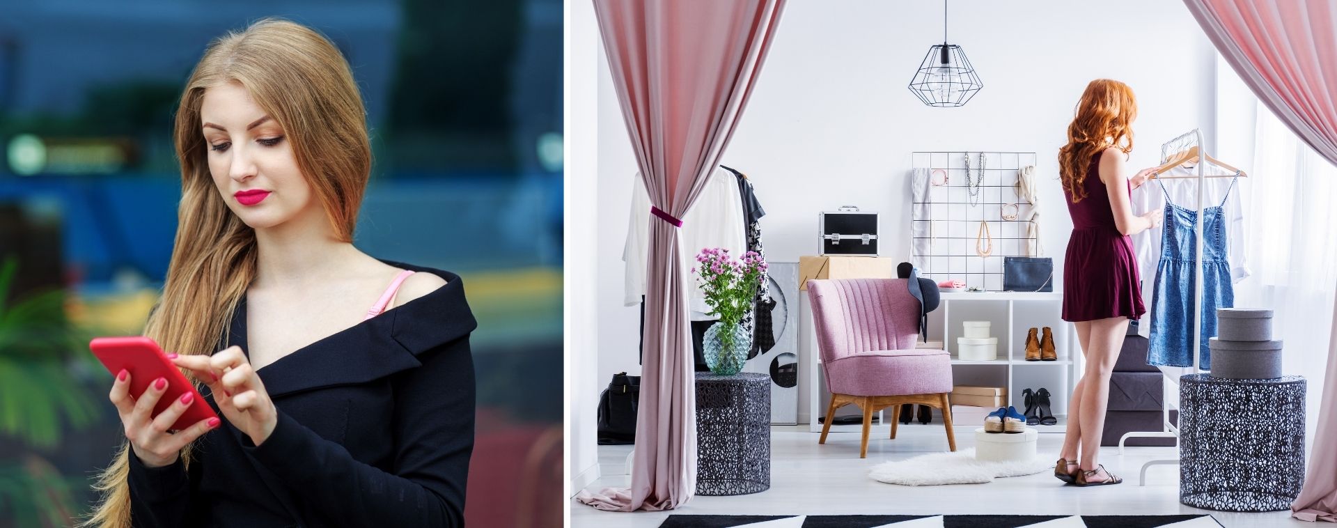 woman smartphone wardrobe bedroom clothes